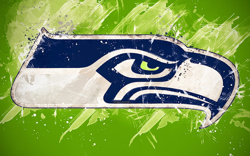 Seattle Seahawks logo, grunge art, American football team, emblem, green background, paint art, NFL, Seattle, Washington, USA, National Football League, creative art, HD wallpaper