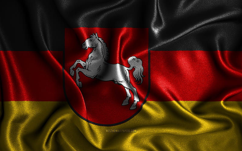 Lower Saxony flag, silk wavy flags, german states, Flag of Lower Saxony, fabric flags, 3D art, Lower Saxony, States of Germany, Lower Saxony 3D flag, HD wallpaper