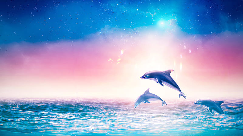 Dolphins Digital Art , dolphin, artist, artwork, digital-art, artstation, HD wallpaper