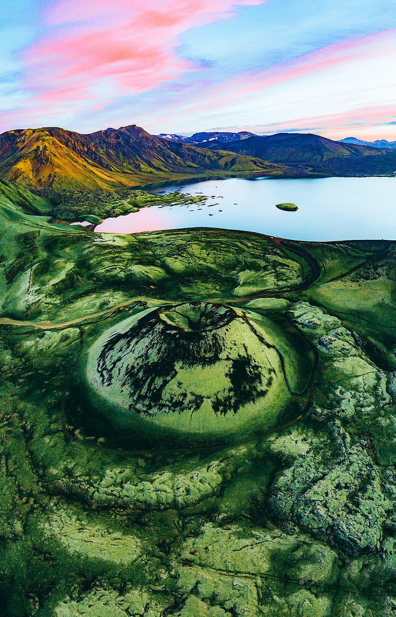 crater, lake, mountains, iceland, HD phone wallpaper