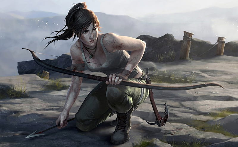 Lara Croft, fanart, pretty, female, video game, bonito, tomb raider, CG, girl, drawing, painting, beauty, HD wallpaper
