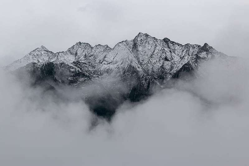 Mountains, galaxy, storm, ice, winter, cold, clouds, cloud, fog, foggy, HD wallpaper