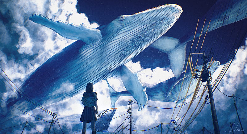 Anime Boy Watching Flying Fantasy Whale Stock Illustration 2317182319 |  Shutterstock