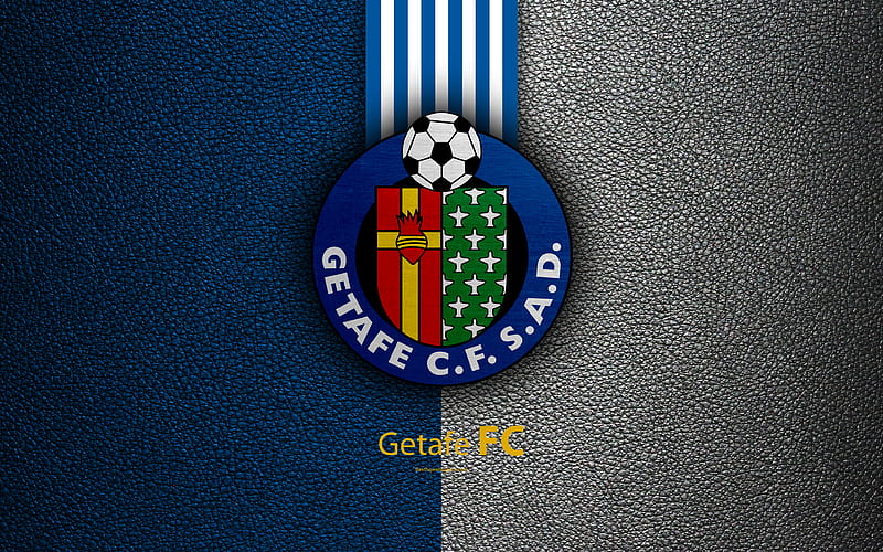 Getafe FC Spanish football club, La Liga, logo, emblem, leather texture, Getafe, Spain, football, HD wallpaper