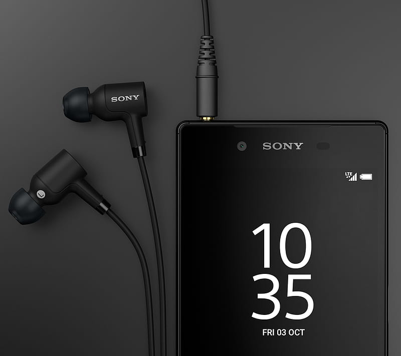 Xperia Z5, black, earphones, smartphone, sony, technology, HD wallpaper