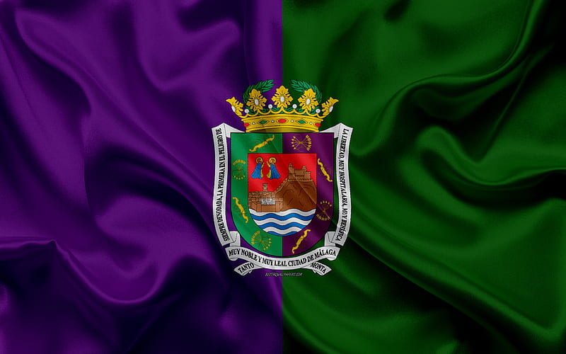 Flag of Malaga silk texture, Spanish city, purple green silk flag, Malaga flag, Spain, art, Europe, Malaga, HD wallpaper