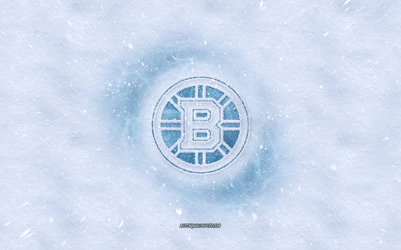 Boston Bruins logo, American hockey club, winter concepts, NHL, Boston Bruins ice logo, snow texture, Boston, Massachusetts, USA, snow background, Boston Bruins, hockey, HD wallpaper