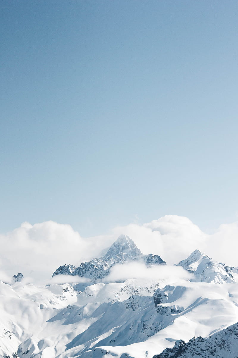 mountain, peak, snow, clouds, landscape, white, HD phone wallpaper