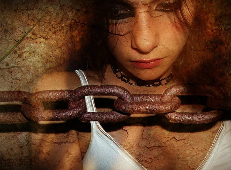 Holding You Back, chain, wall, held, woman, HD wallpaper