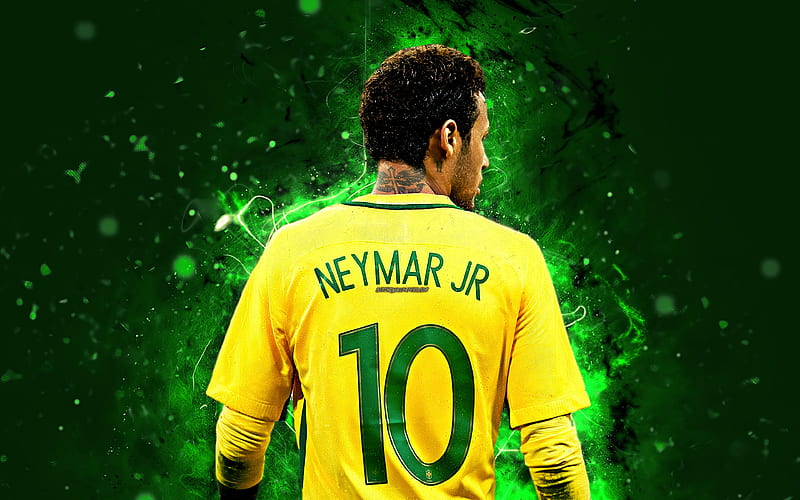 Neymar JR, back view, abstract art, Brazil National Team, fan art, Neymar, soccer, footballers, neon lights, football stars, Brazilian football team, HD wallpaper