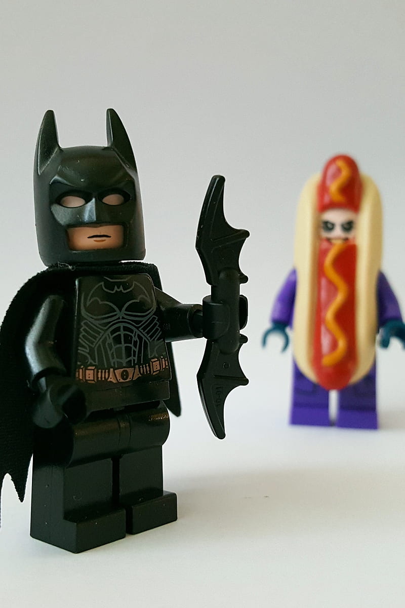 Batman Hotdog, batman, hotdogman, joker, lego, minifigures, HD phone wallpaper