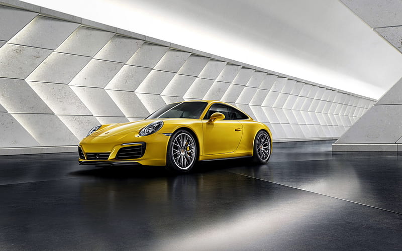 Porsche 911 Carrera, 2017, Yellow, Porsche sports coupe, sports cars, Porsche, HD wallpaper