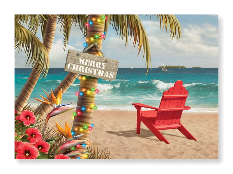Tropical Beach Christmas, beach, rropical, christmas, card, theme, HD wallpaper