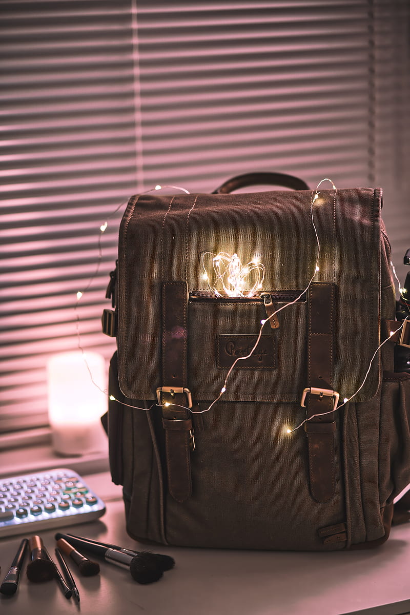 backpack, garland, light, glow, HD phone wallpaper