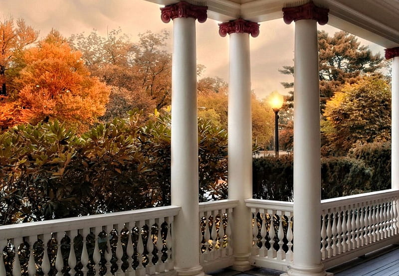 Balcony View, pretty, View, Autumn, Balcony, HD wallpaper