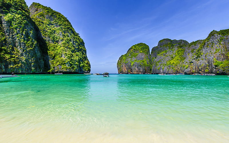 Maya Bay, Phi Phi Island, Thailand, beautiful beach, ocean, tropical islands, Thailand beaches, summer, travel, HD wallpaper