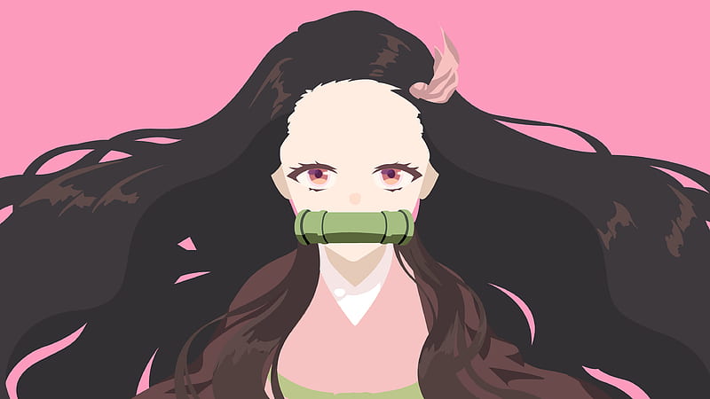 Demon Slayer Long Hair Nezuko Kamado With Pink Background Anime, HD wallpaper