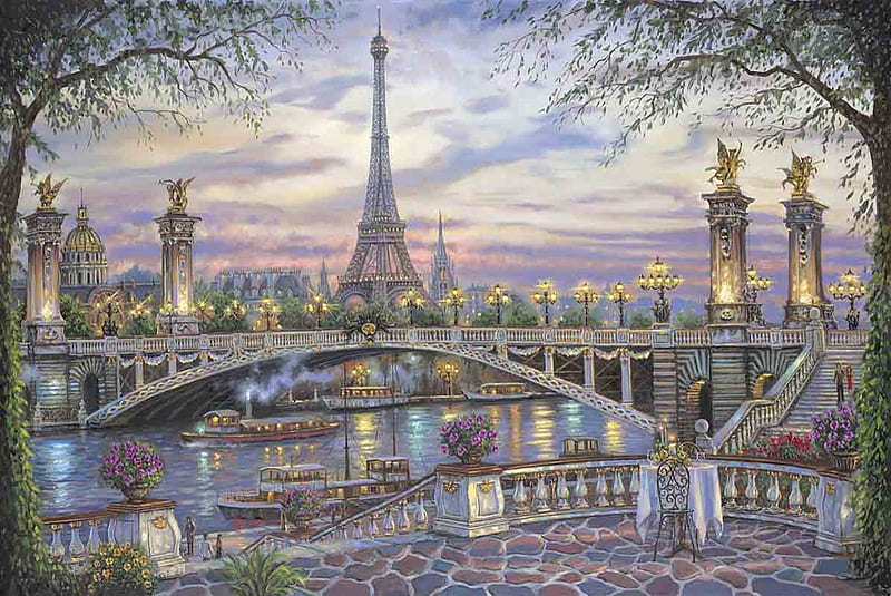Paris Memories, robert finale, art, france, eiffel tower, paris, painting, pictura, HD wallpaper