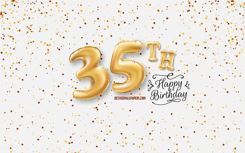 35th Happy Birtay, 3d balloons letters, Birtay background with balloons, 35 Years Birtay, Happy 35th Birtay, white background, Happy Birtay, greeting card, Happy 35 Years Birtay, HD wallpaper