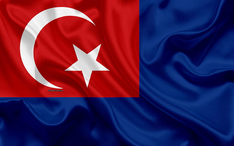 Flag of Johor silk texture, national symbols, blue silk flag, States of Malaysia, coat of arms, Johor, Malaysia, Asia, HD wallpaper