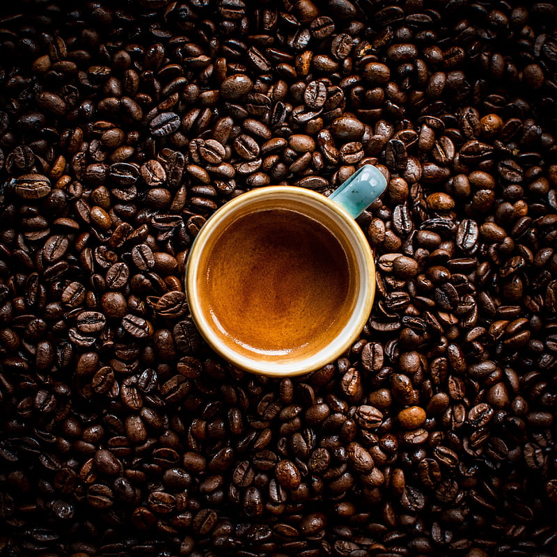 coffee, cup, coffee beans, drink, brown, HD phone wallpaper