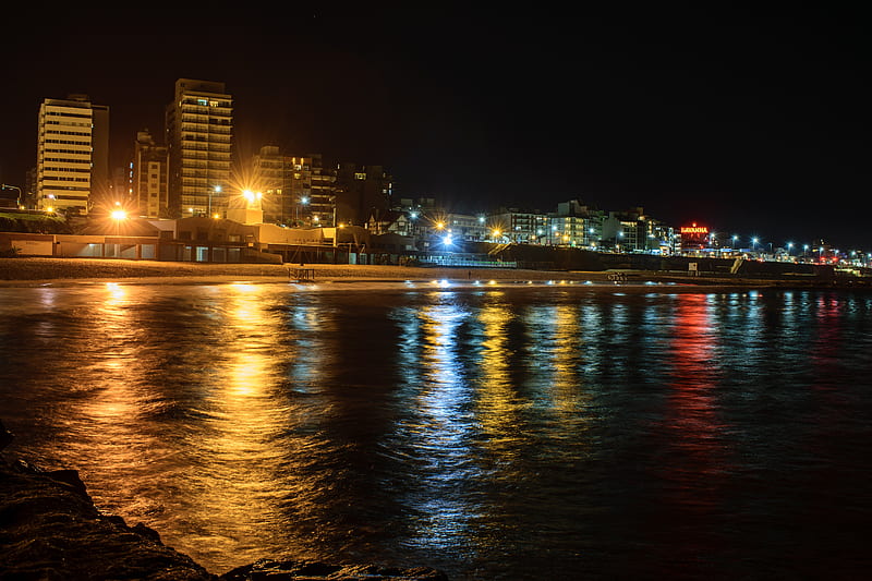Mar del plata, city, darkness, light, lights, HD wallpaper