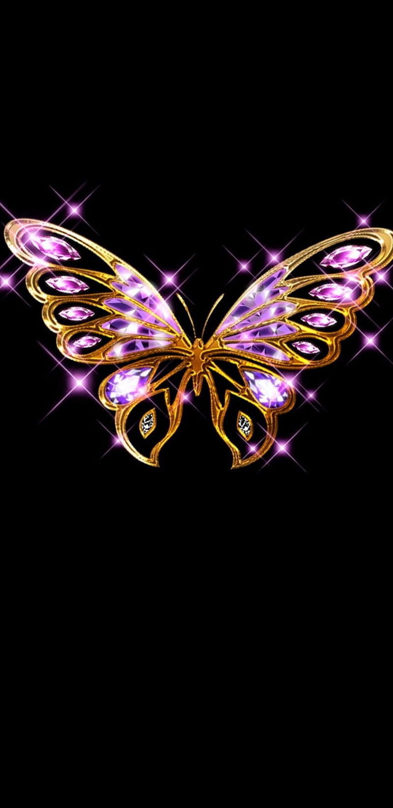 Jeweled Butterfly, girly, gold, golden, jewel, pink, pretty, sparkle, HD phone wallpaper