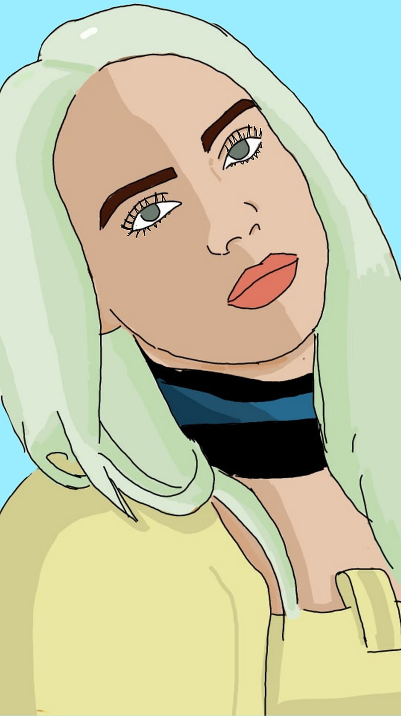 Billie Eilish, bonito, blue, cartoon, draw, famous, girl, picsart, yellow,  HD phone wallpaper | Peakpx
