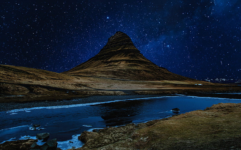 Kirkjufell, Church mountain, Icelandic landmarks, nightscapes, Iceland, HD wallpaper