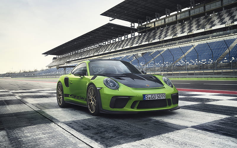 Porsche 911 GT3 RS, 2019, racing car, green 911 GT3, tuning, German sports cars, 520 horsepower, Porsche, HD wallpaper