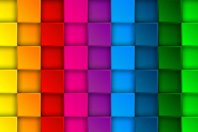 Rainbow, colorful, orange, yellow, squares, green, purple, texture, pink, blue, HD wallpaper