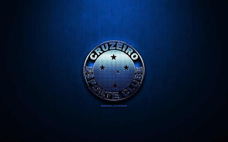 Cruzeiro FC, blue metal background, Brazilian Seria A, brazilian football club, Cruzeiro logo, football, soccer, Cruzeiro EC, Brazil, HD wallpaper