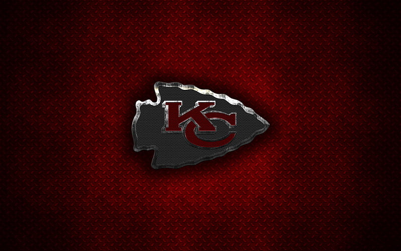 Kansas City Chiefs, American football club, metal logo, Kansas City, Missouri, USA, creative art, NFL, emblem, red metal background, american football, National Football League, HD wallpaper