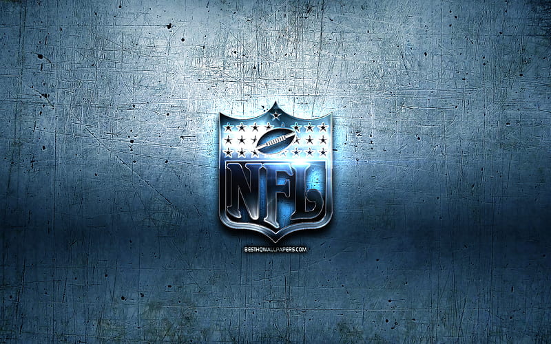 NFL metal logo, National Football League, blue metal background, artwork, NFL, brands, NFL 3D logo, creative, NFL logo, HD wallpaper