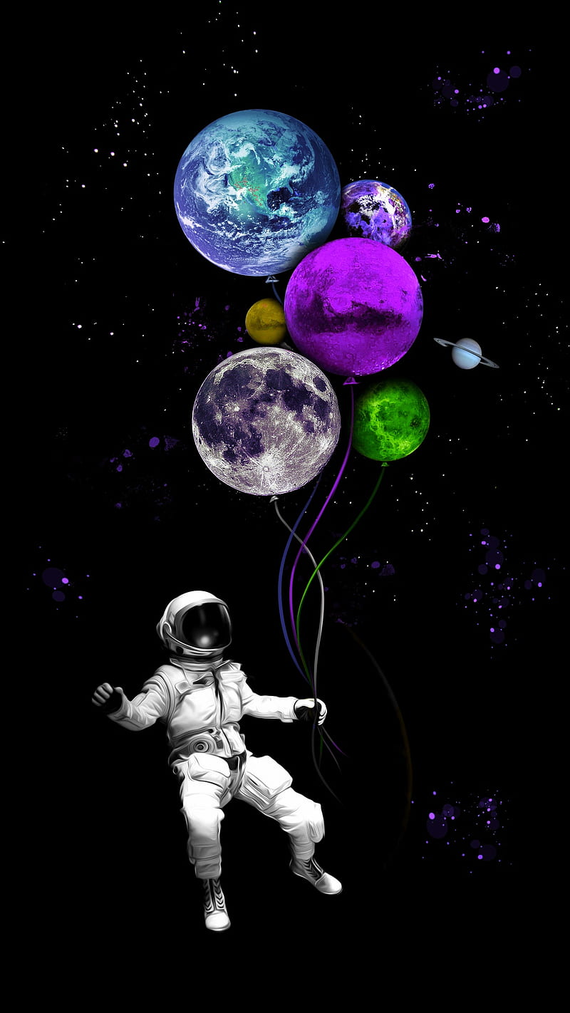 Galaxy, astronaut, earth, fantasy, planet, planets, space, stars, universe, world, HD phone wallpaper