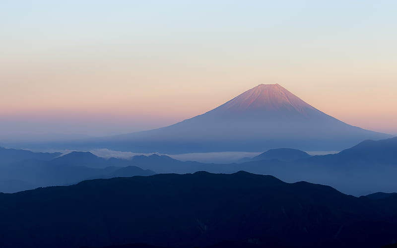 Mount Fuji, sunrice, Fujiyama, japanese landmarks, Asia, stratovolcano, japan, HD wallpaper