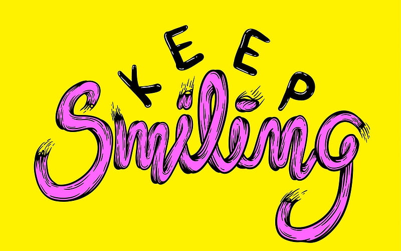 Keep smiling, art, inscription, quote, motivation, yellow background, grunge, HD wallpaper