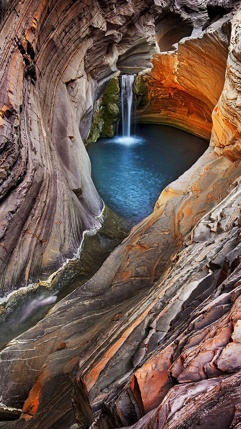 waterfall, cave, fall, nature, rocks, water, HD phone wallpaper