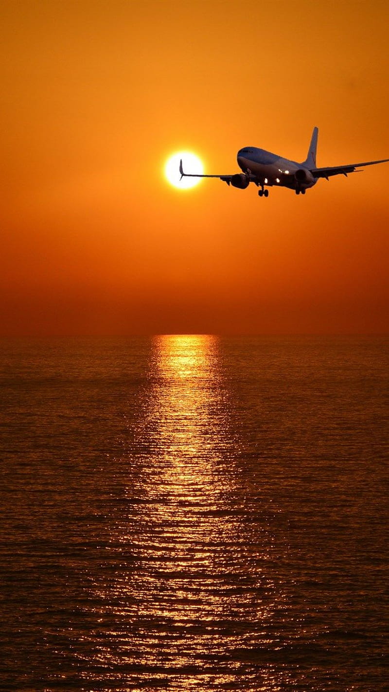 passenger aircraft, sunset, sky, seascape, airliner, passenger air transportation, air travel concept. Airplane , Airplane graphy, Plane graphy, Beautiful Airplane, HD phone wallpaper