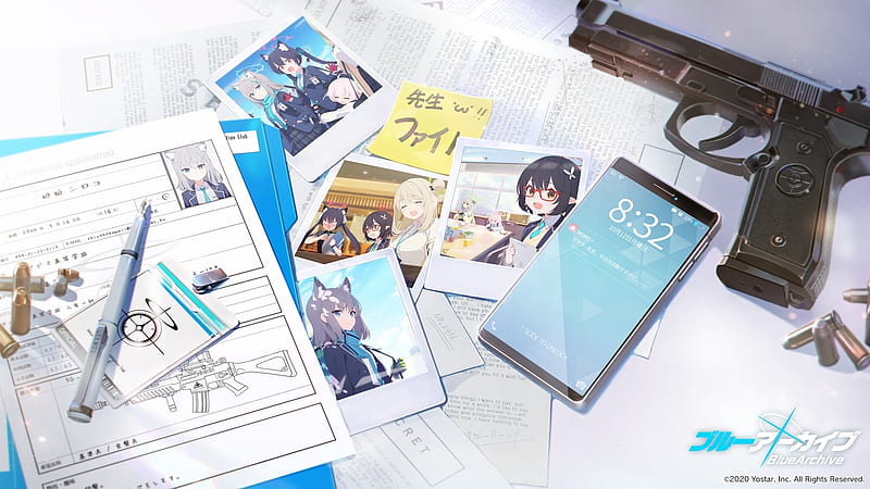 blue archive, nonomi, hoshino, shiroko, serika, papers, smartphone, Anime, HD wallpaper