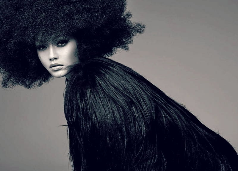 Gigi Hadid, girl, model, fluffy, black, white, woman, HD wallpaper | Peakpx