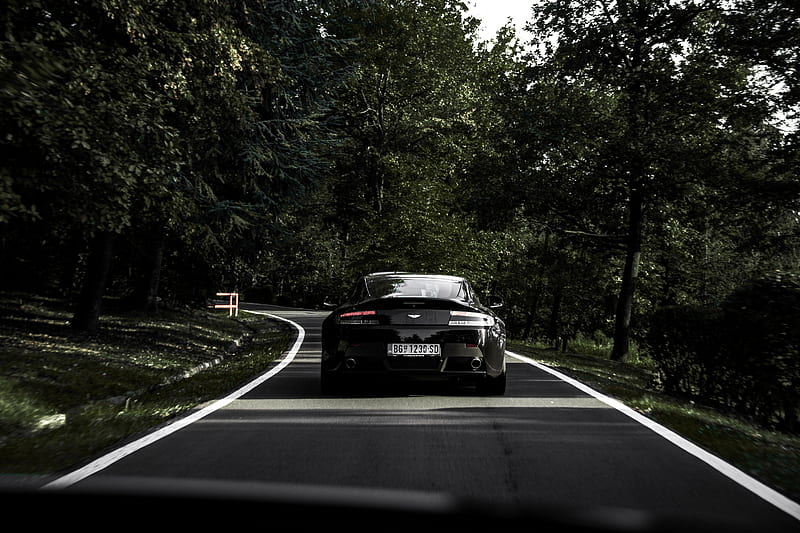 aston martin, car, black, road, HD wallpaper