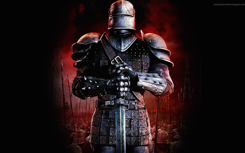 Dark Knight, helmet, dark, sword, knight, armour, HD wallpaper