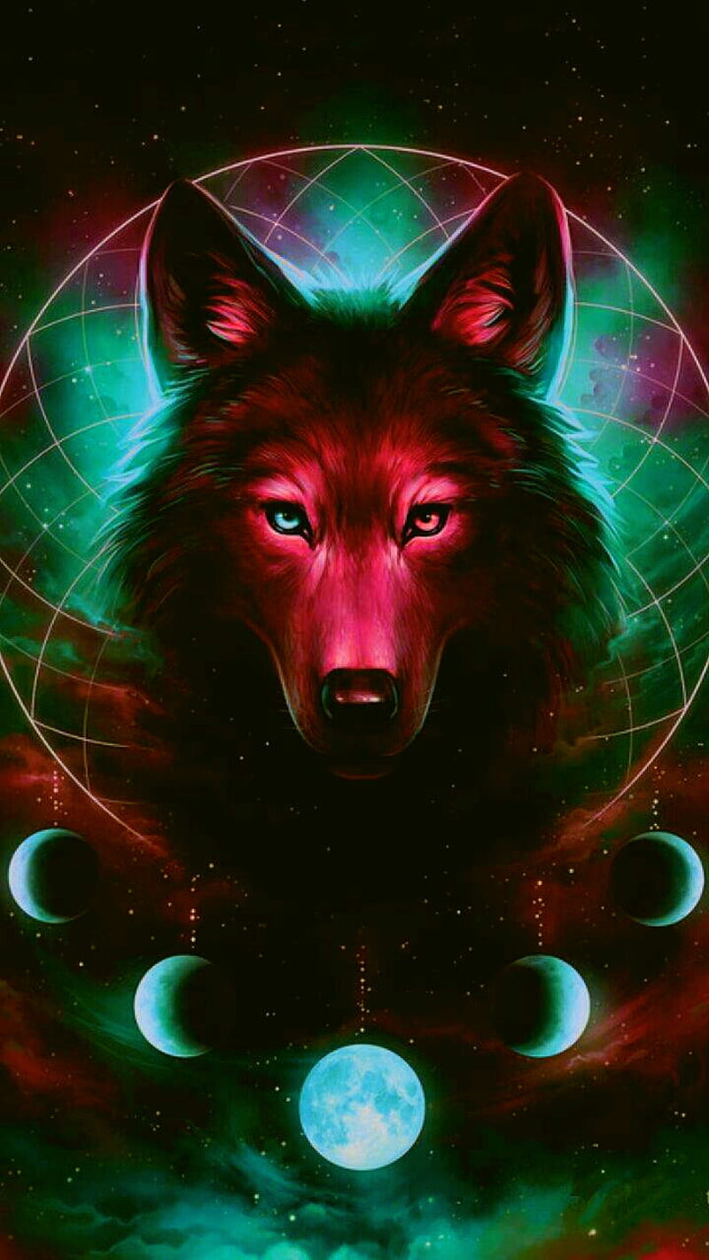 Red Wolf Moons, blue, HD phone wallpaper