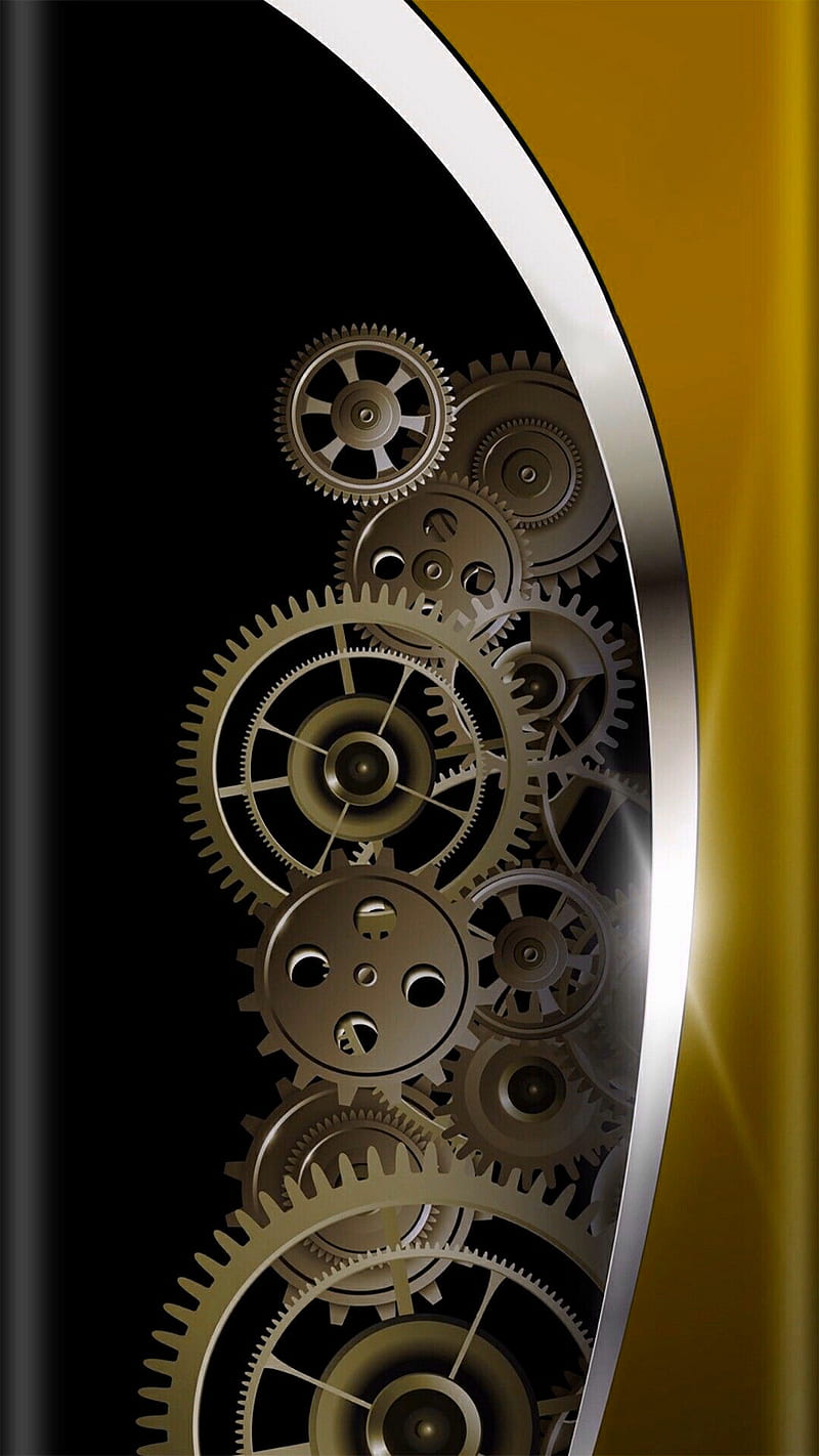mechanical, abstract, black, chrome, mechanic, yellow, HD phone wallpaper
