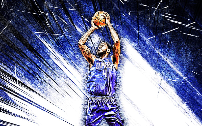 JaMychal Green, grunge art, Los Angeles Clippers, NBA, basketball, blue abstract rays, USA, JaMychal Green Los Angeles Clippers, creative, LA Clippers, JaMychal Green, HD wallpaper