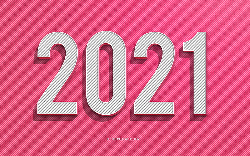 2021 New Year, 2021 Pink background, 2021 concepts, creative art, Happy New Year 2021, pink lines background, HD wallpaper