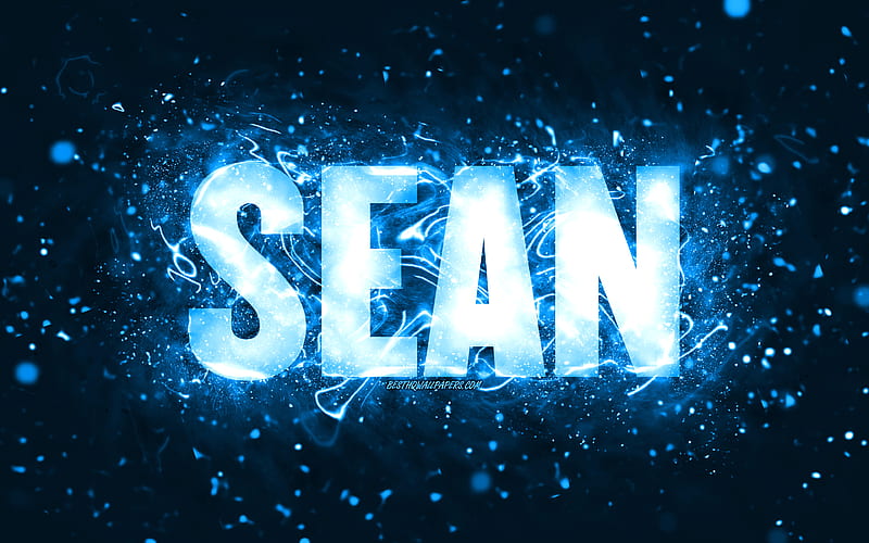 Happy Birtay Sean, blue neon lights, Sean name, creative, Sean Happy Birtay, Sean Birtay, popular american male names, with Sean name, Sean, HD wallpaper
