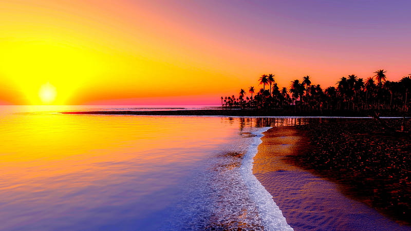 Digital Coastal Sunrise View Beach Beach, HD wallpaper