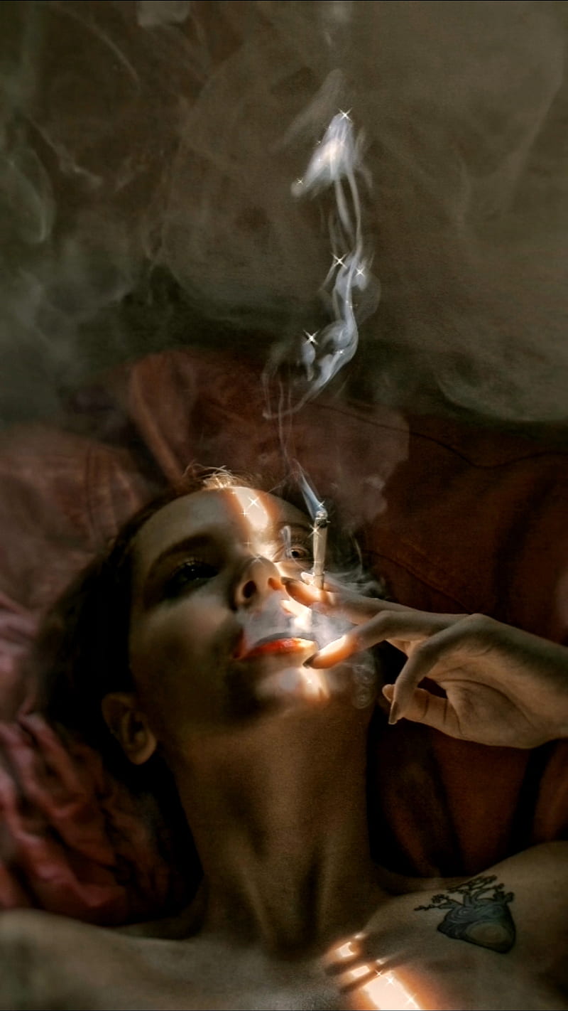 Smoking Lady, DARK, Smoke, bed, cigarette, fog, girl, moody, HD phone wallpaper